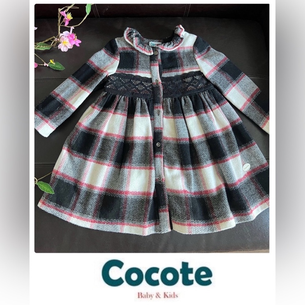 Cocote Black & Red Checked Wool girls  Dress sz 3t plaid